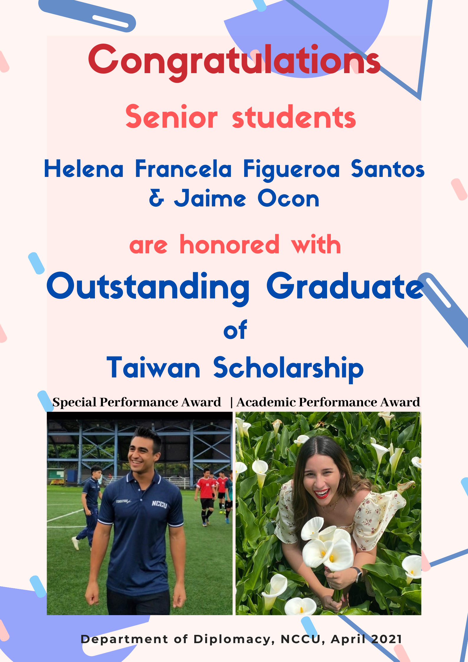 Outstanding graduate of Taiwan scholarship